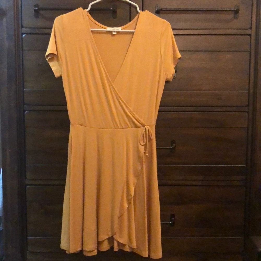 mustard v-neck faux wrap dress